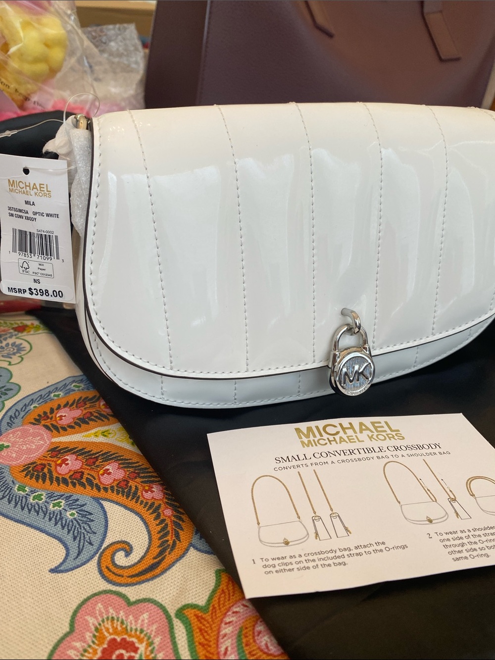 Michael Kors White Quilted Patent Small Convertible Crossbody